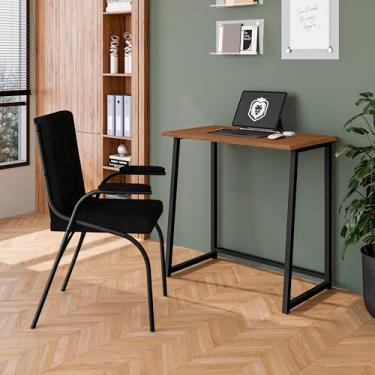 Imagem de Mesa Dobrável para Home Office, Madeira e Metal, 80x45x77 cm, Escrivaninha Compacta para Computador, Gamer, Estilo Moderno (Preto/Canela)