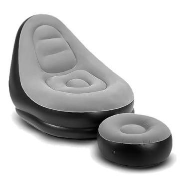 Imagem de Conjunto Inflável Ultra Lounge - Poltrona e Puff Espreguiçadeira Portátil para Descanso, Praia e Piscina (CINZA)