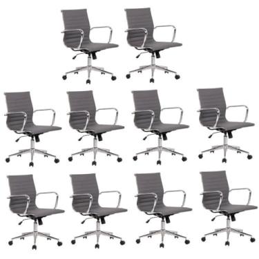 Imagem de Kit 10 Cadeiras de Escritório Presidente Giratória Sevilha Baixa Rivatti Cinza