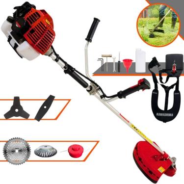 Imagem de Roçadeira Profissional Lateral Kawashima Kw52l À Gasolina 52c 2,5hp + Faca 2 Pontas 330mm + Faca 40 Dentes 255mm + Esco