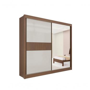 Imagem de Guarda Roupa Titanium Ripado 2 Portas 6 Gavetas Com Espelho D' Doro Castanho/off White/ripado