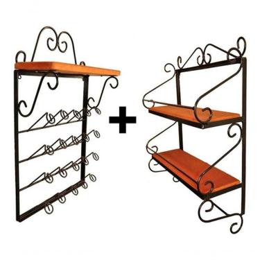 Imagem de Kit Prateleira Porta Condimentos + Porta Copos De Parede Cor Preto