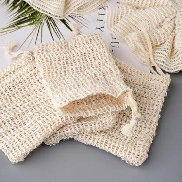 Imagem de 5 sacos de sabão para sabonete em barra, protetor de sabão de sisal natural para lavagem do corpo, esfoliante profundo, suporte de sabão espumante para chuveiro