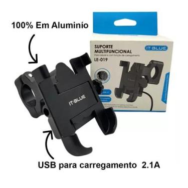 Imagem de Suporte de celular com carregador para Moto e Scooter bike em alumínio