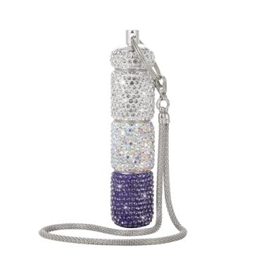 Imagem de Porta-pílulas pequeno com 3 compartimentos, porta-pílulas brilhantes com chaveiro, organizador de comprimidos de viagem, caixa de remédios para mulheres (branco + AB + roxo)