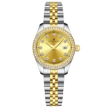 Imagem de FORSINING Relógios femininos de quartzo com pulseira de aço inoxidável, Dourado, branco