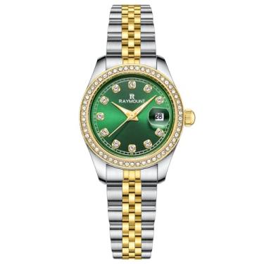 Imagem de FORSINING Relógios femininos de quartzo com pulseira de aço inoxidável, Verde-branco