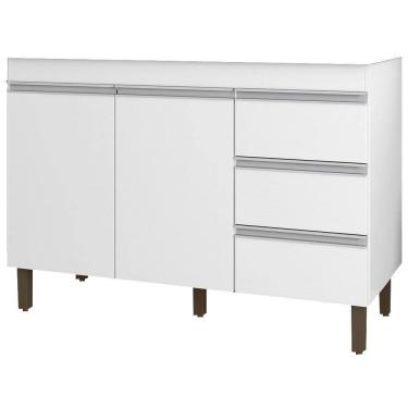 Imagem de Balcão Gabinete de Pia sem Tampo 119cm Karen 2 Portas 3 Gavetas P14 Branco - Mpozenato