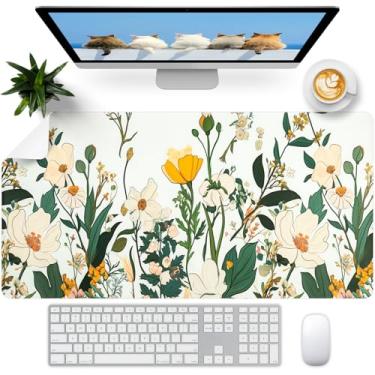 Imagem de FreeNook Tapete de mesa de flores, tapete de mesa para mesa, mouse pad de couro, teclado grande à prova d'água, tapete de computador antiderrapante, teclado e mousepad para decoração de escritório
