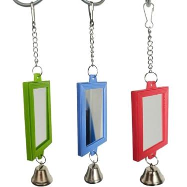 Imagem de 1 peça de espelho de pássaro para animais de estimação de cor aleatória com sino, brinquedos interativos para periquitos, periquitos, conures, suprimentos para animais de estimação