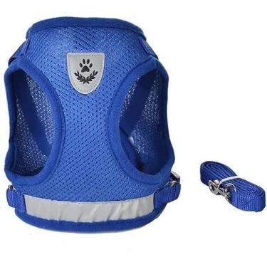 Imagem de Coleira Peitoral Cachorro e Gato, conjunto de guia + coleira tipo colete para pet pequenos e médios (Azul,Extra Grande (XL))