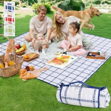 Imagem de Alvantor Cobertor extra grande para piquenique ao ar livre, 203 cm x 203 cm, impermeável, dobrável, tapete de piquenique portátil para viagens, parque e praia, à prova de areia, macio e durável, bule