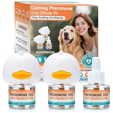 Imagem de Difusor de feromônios calmantes para cães para acalmar animais de estimação 5 em 1 kit avançado difusor de feromônios apaziguador para alívio da ansiedade (2 plugues + 3 pacotes de refil de 48 ml