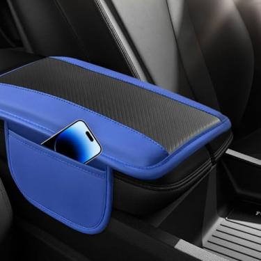 Imagem de DUSCOKE Capa de console central de carro, protetor de couro de fibra de carbono para apoio de braço de carro, almofada de suporte de console central automotivo com armazenamento lateral, almofada de