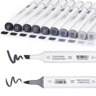 Imagem de Liulich 10 marcadores de álcool série de cores puras, conjunto de marcadores de cor sólida de ponta dupla para adultos iniciantes desenho esboço (cinza)