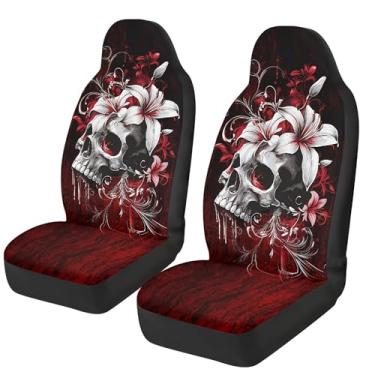 Imagem de gearider Capa de assento de carro de caveira gótica para mulheres e homens flor de lírio respirável proteção de assento frontal acessórios interiores ajuste universal maioria dos carros