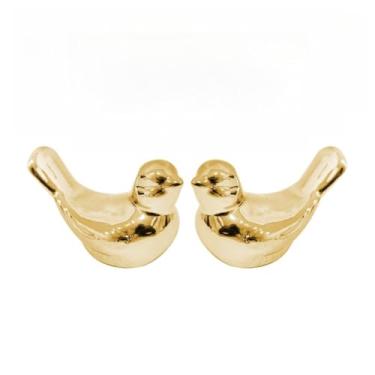 Imagem de Enfeite Casal de Passarinhos Decoração Porcelana Pequeno Dourado Rose Prata Objeto Decorativo Rack Sala(Dourado,4 unidades)