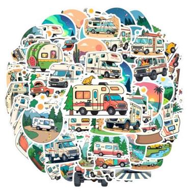 Imagem de 70pcs Van Life Travel Adventure Nature Exploration Road Trip Scenic Journey Stickers Toy Cartoon Stickers Playful for Laptop Luggage Scrapbook Diary Sticker DIY Phone Guitar Laptop Notebook Suitcase