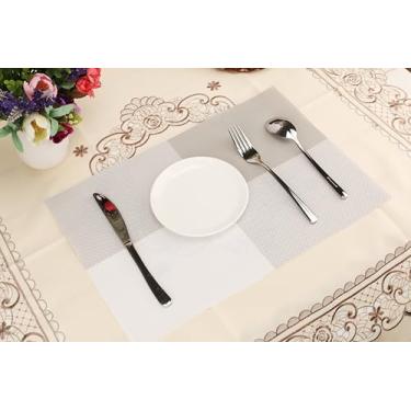 Imagem de Conjunto de 6 jogos americanos resistentes ao calor – tapetes de mesa de PVC antiderrapantes, laváveis e duráveis para jantar, grade cinza