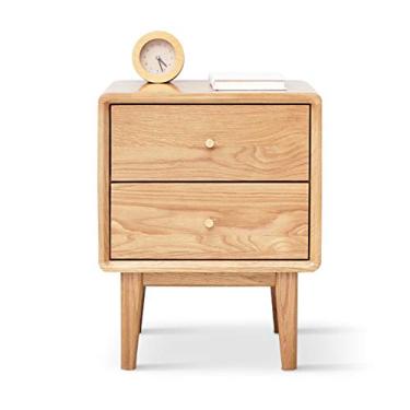 Imagem de Mesa de cabeceira nórdica de madeira maciça com 2 gavetas armário de armazenamento de móveis armário de cabeceira simples com 4 pernas mesa de cabeceira