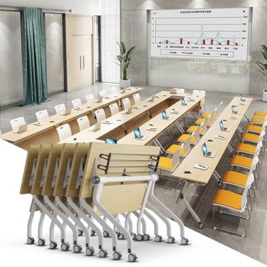Imagem de ZDJZMGZ Pacote com 6 mesas de conferência dobráveis para 12 16 pessoas, mesas modernas para sala de treinamento com rodas economizam espaço, retangular, mesa de reunião, escritório, mesa de computador