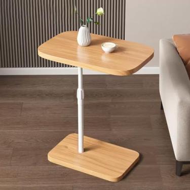 Imagem de Mesa de canto moderna ajustável em forma de C para sala de estar/quarto, bandeja de TV, mesa que desliza sob o sofá, cor de madeira, tamanho do sulco (cor plana)