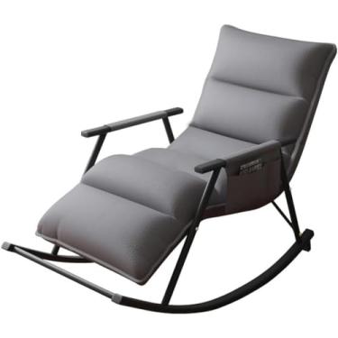 Imagem de GNHGDFFDF Cadeira de balanço estofada, cadeira de balanço para sofá de lazer, cadeira de balanço com encosto alto de couro, poltrona reclinável de meados do século para sala de estar, bolso lateral