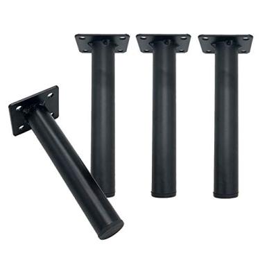 Imagem de ZJYWMM Conjunto de 4 pernas de móveis pretas foscas, pernas redondas para móveis, pernas de mesa de metal, pernas de suporte de mesa de centro para armário de TV, pé de suporte de sofá de móveis