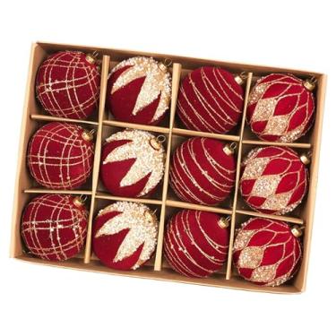 Imagem de Fancyes Bolas de Natal Flocadas, Enfeites, Pingentes de Bolas, Decorações Reutilizáveis ​​para Árvore de Natal, Bolas Decorativas para e Festas, 12 Peças Vermelhas de 8 Cm