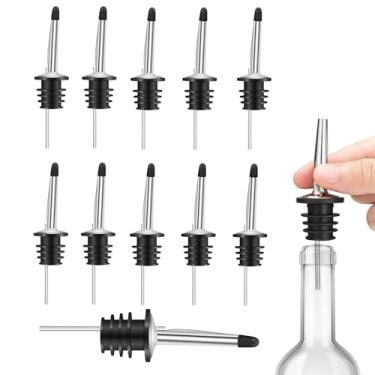 Imagem de Bico de despejo de garrafa com tampa - Despejador rápido de licor de aço inoxidável com tampas | Bico dispensador de azeite de oliva à prova de gotejamento, conjunto de 12 peças para garrafas de