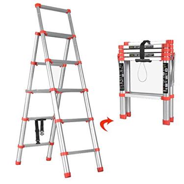 Imagem de Escadas, escada telescópica doméstica com alça, escadas altas e leves de alumínio para ambientes internos e externos, comporta 150 kg / 5 degraus