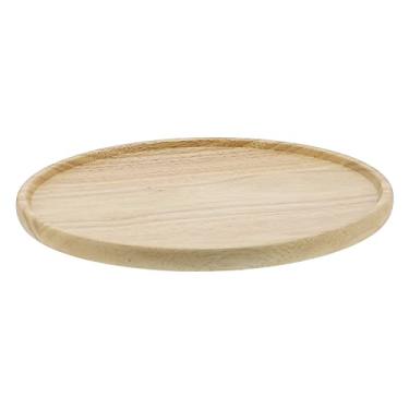 Imagem de Bandeja de chá de madeira, rústica, natural, durável, redonda, multiuso, leve, lanche, refeições, bandeja de servir para café da manhã, chá e café