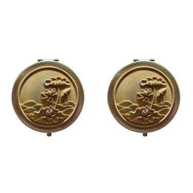 Imagem de Yalych 2 peças de espelho compacto de lótus dobrável redondo antigo espelho compacto de maquiagem espelho compacto vintage espelho compacto: ornamentos decorativos de madeira