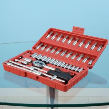 Imagem de Jogo de Chaves Profissional, 46 Peças com Maleta, Soquetes e Bits, Metal e Plástico, Chaves de 4-14mm, para Reparos Domésticos e Automotivos