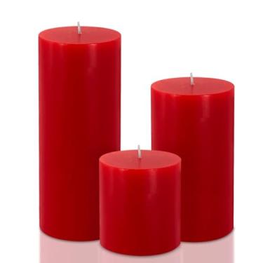 Imagem de Velas de pilar vermelho – conjunto de 3 velas sem cheiro – sem gotejamento, sem fumaça para todas as ocasiões (7,6 cm L x 7,6 cm, 10 cm e 15 cm A)