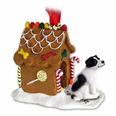 Imagem de JACK RUSSELL TERRIER Enfeite de Natal para casa de pão de gengibre em resina preto/branco liso 105B