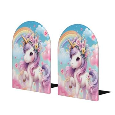 Imagem de Suporte de livros decorativo de unicórnio de flor de desenho animado grande suporte de livros antiderrapante resistente para mesa de escritório em casa biblioteca de estudo escolar divisórias de