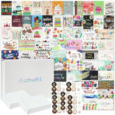 Imagem de Azhwhl 60 cartões de aniversário sortidos com envelopes e adesivos, cartões de aniversário em branco a granel 10 x 15 cm, cartões de feliz aniversário para crianças, homens, mulheres (tipo A)