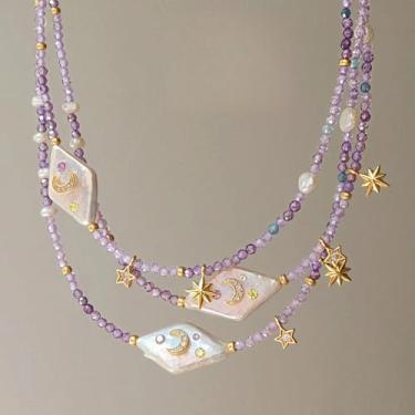 Imagem de Colar com contas roxas e estrelas da lua, barroco, simples, clavícula, pescoço, gargantilhas para mulheres, One Size, Resina, Sem Pedra Preciosa