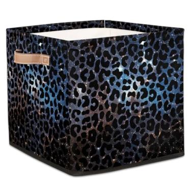 Imagem de hongjinglin Cestos dobráveis de armazenamento de cubos, céu estrelado, estampa de leopardo, caixas dobráveis para crianças, brinquedo com alças, organizador de tecido, cesto organizador para berçário