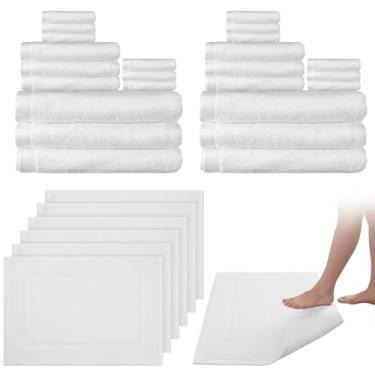 Imagem de Peryiter Conjunto de toalhas de banho de 30 peças, conjunto de 100% algodão puro a granel contém 6 toalhas de banho grandes para banheiro 6 mãos 6 pisos absorventes 12 panos de lavagem para hotel spa