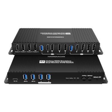 Imagem de Kvm Switch 4 Monitores 2 Computadores Displayport HDMI 4K 240Hz Teclas de Atalho Comutação KVM Switches 4 Monitores 1440P 144Hz 165Hz 240hz Qual Monitor Switch Displayport HDMI FreeSync G-SYNC