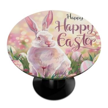 Imagem de hongjinglin Toalha de mesa redonda com borda elástica de Páscoa, toalha de mesa redonda limpável para ambientes internos e externos, pátio, jantar, cozinha, festival, decoração para mesas de 114 a 127