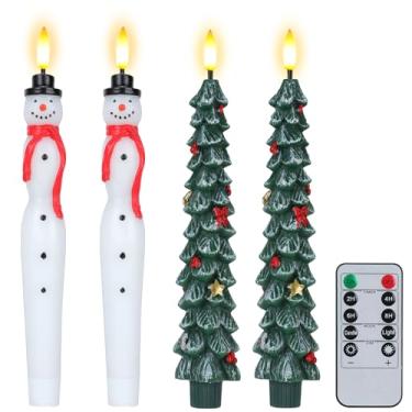 Imagem de Jhua Velas de LED para árvore de Natal, 4 peças, boneco de neve, árvore de Natal, velas cônicas sem chama, vela cintilante, operada por bateria, castiçais de LED para decorações de Natal