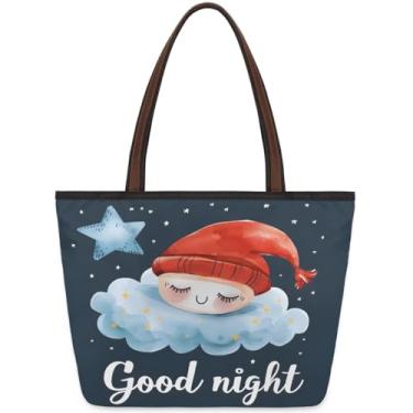 Imagem de Bolsa grande para mulheres Good Night Stars Work Cloth Bags com zíper reutilizável mercearia bolsa casual viagem pernoite tote bolsas adequadas para viagens, trabalho, férias, praia, compras