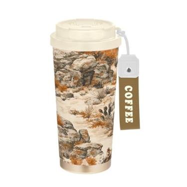 Imagem de SEHANY Caneca de viagem vintage caubói ocidental 482 g xícaras de café reutilizáveis revestidas de cerâmica com tampa à prova de vazamento, parede dupla, isolamento a vácuo, copo de café de aço