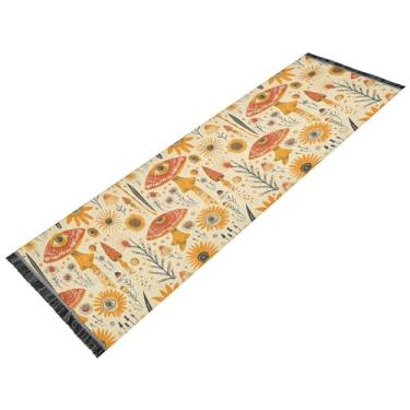 Imagem de xigua Tapete vintage de samambaia de cogumelo para corredores, 6 x 1,8 m, lavável, antiderrapante, com renda étnica, imitação de algodão e linho estilo tapete para cabeceira, cozinha, sala de estar