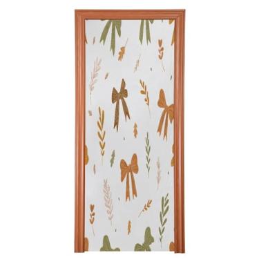 Imagem de Blueangle Capa elástica para porta com laços de outono - Faixa de porta frontal de tecido elástico para Ação de Graças, decoração de festa ao ar livre em casa (990)