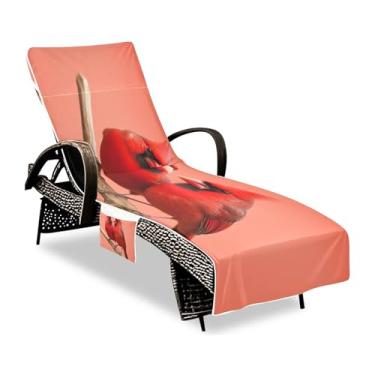 Imagem de KEEPREAL Capa de toalha de mesa de Natal e inverno cardinal com 3 bolsos – Capa de praia e espreguiçadeira de secagem rápida para piscina, jardim, viagens ao ar livre (213 x 76 cm) #589