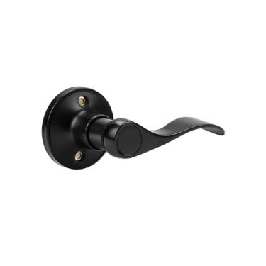 Imagem de Probrico Maçanetas de porta falsas, maçaneta de porta falsa interna preta para armário de corredor, maçaneta de porta destra sem giro, estilo ondulado, 1 pacote